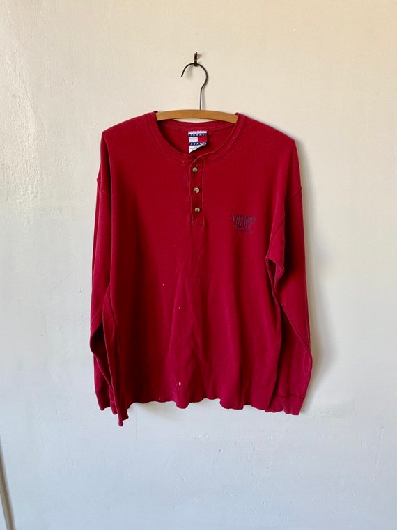 Vintage Tommy Hilfiger Red Thermal Shirt 1990's 9… - image 2