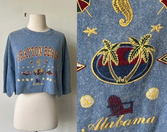 Vintage Grayton Beach Alabama Tourist Tee 1990’s Acid Wash Crop Top 90’s Gulf Coast Alabama T Shirt