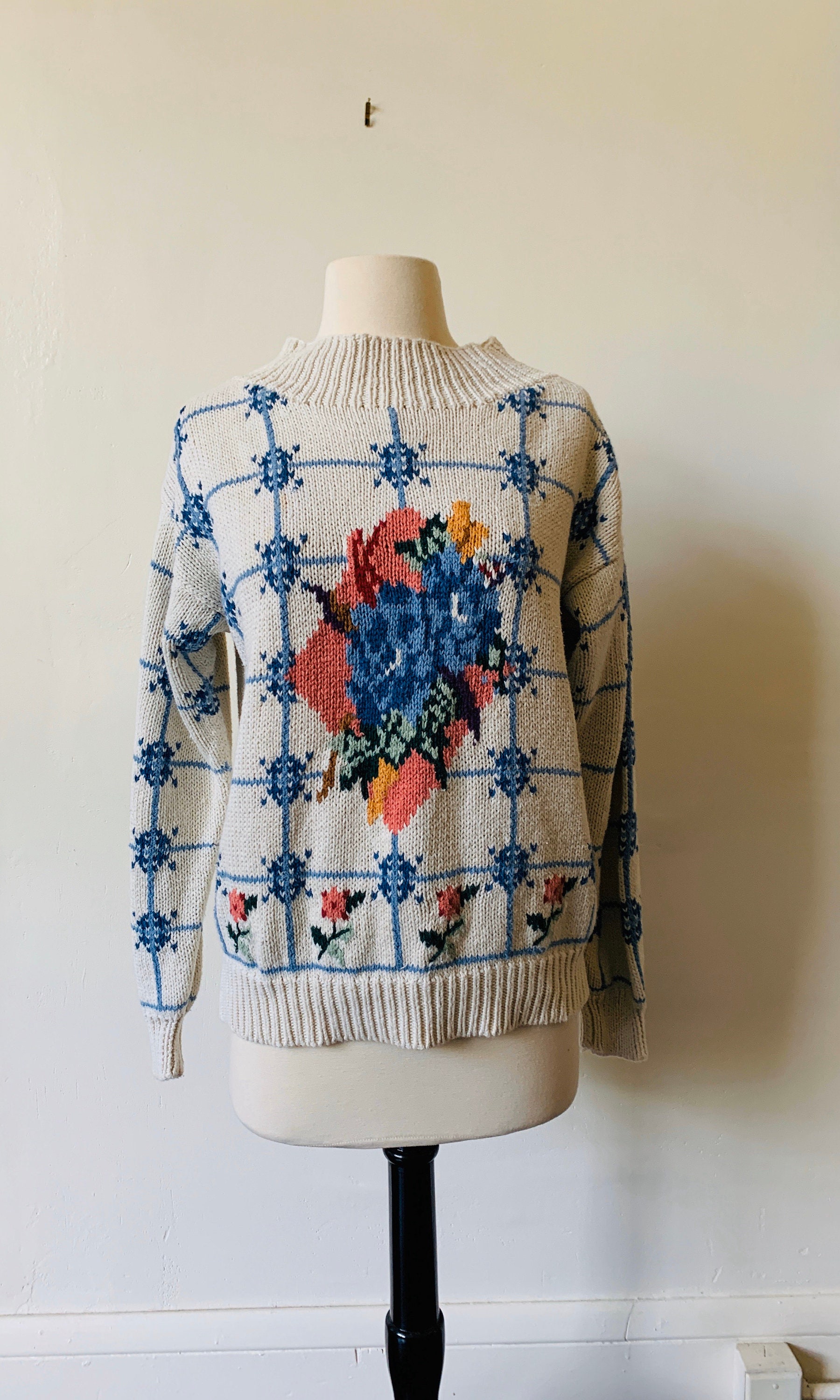 90s Floral Sweater - Etsy