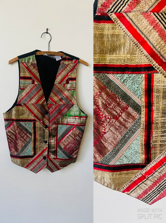 Vintage Silk Patchwork Boho Vest 1990’s Hippie Met