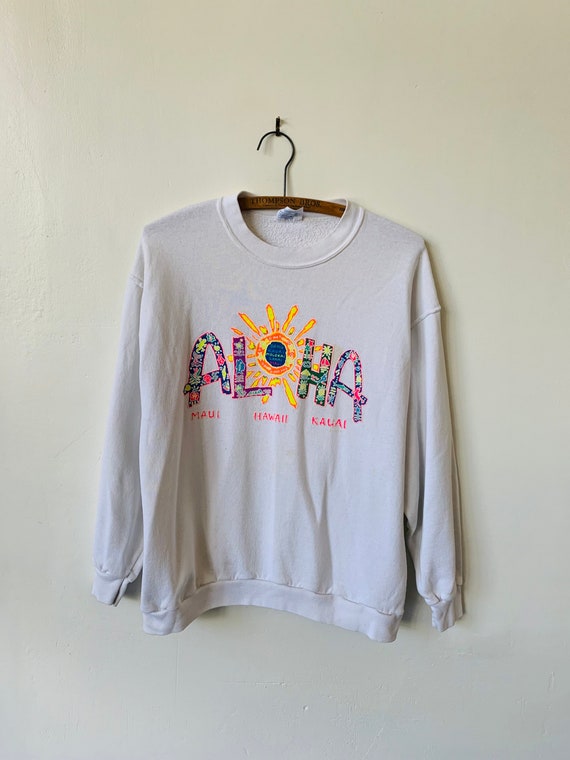 Vintage Hawaii Aloha Neon White Sweatshirt 1990’s… - image 2
