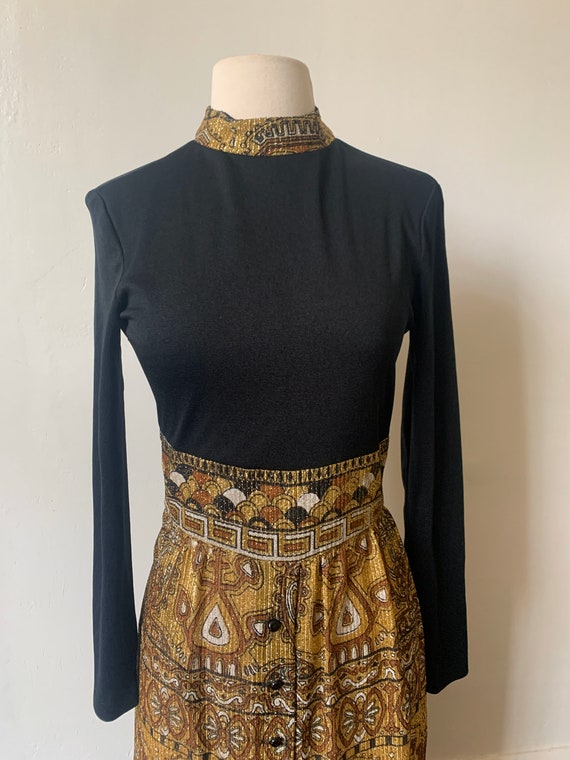 Vintage Metallic Gold and Black Mock Neck Long Sl… - image 3