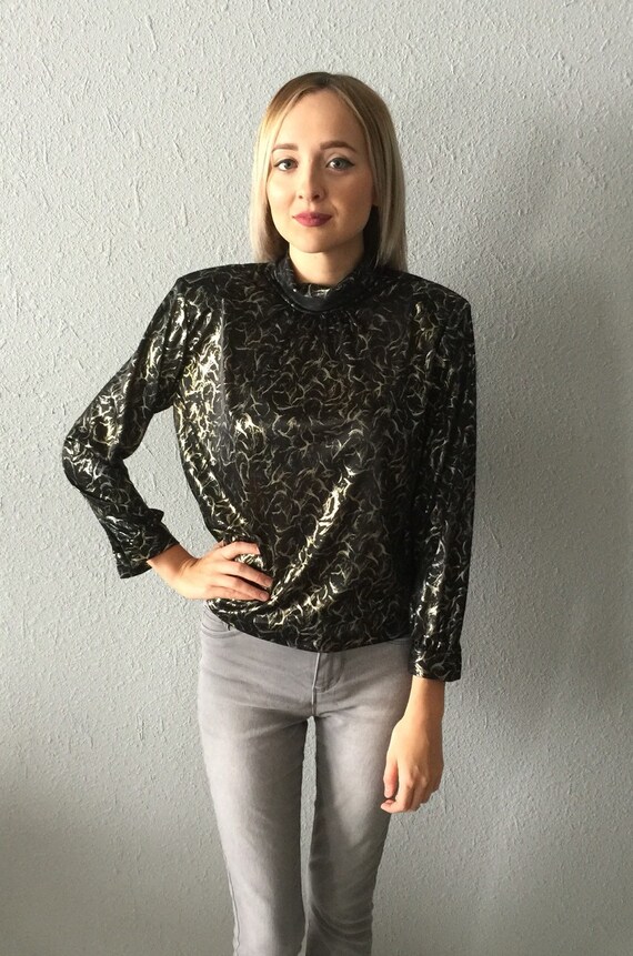 Vintage Metallic Mock Turtleneck Disco Blouse