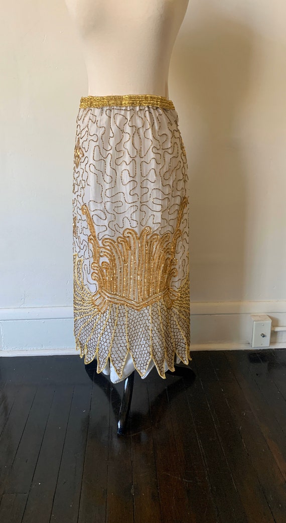 Vintage Gold and Cream Beaded Silk Midi Skirt Vin… - image 2