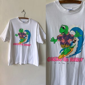Vintage Gecko Hawaii Surfer Shirt 1990’s Gecko Hawaii Surfing Tee 90’s Hawaiian Surf Shirt