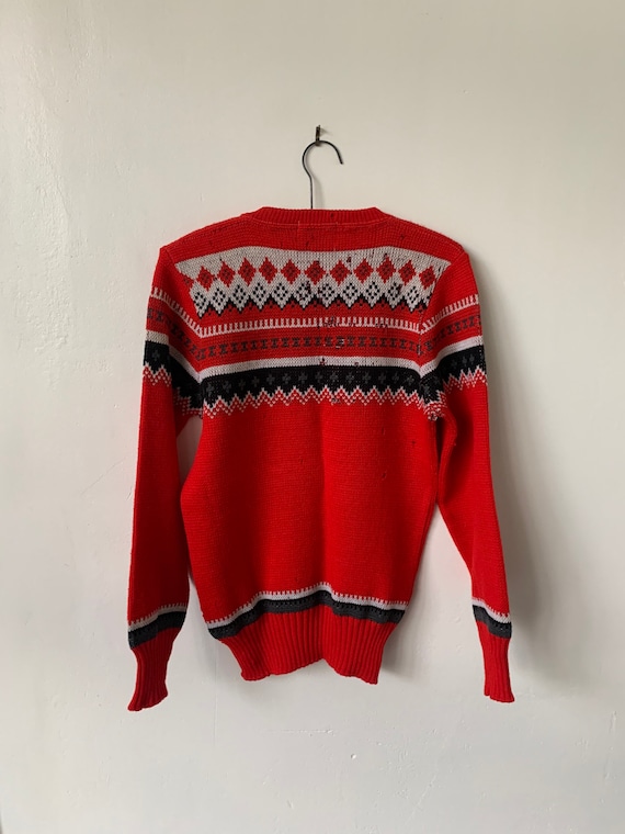 Vintage Fair Isle Wool Sweater 1940’s Red Wool Sw… - image 4