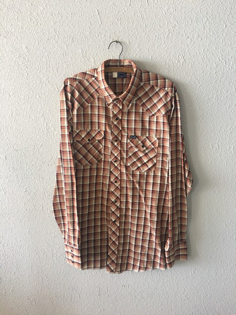 Vintage Wrangler Plaid Snap Button Down Lightweight Red and Black 1980/'s 80/'s Ranchwear Shirt