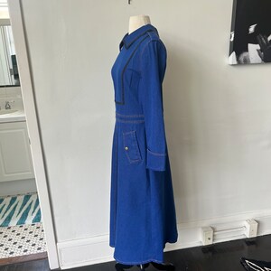 Vintage Denim Ranch Wear Country Line Dancing Dress 1980’s Peter Pan Collar Denim Midi Dress 80’s Jean Dress image 7