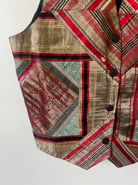 Vintage Silk Patchwork Boho Vest 1990’s Hippie Me… - image 3