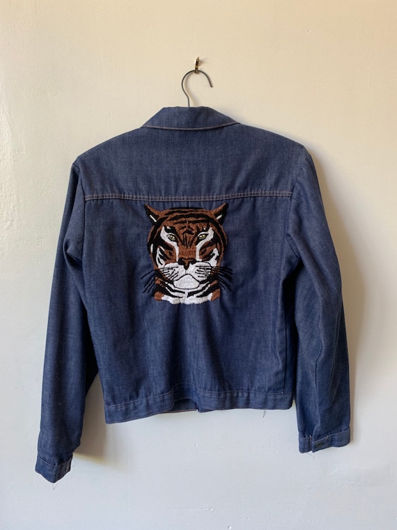Vintage Tiger Embroidered Denim Jacket 1980’s 80's