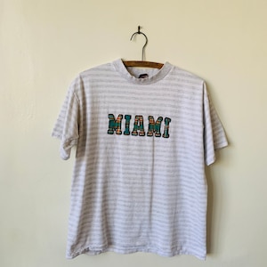 Vintage Miami Hurricanes White T Shirt 1990’s University of Miami Plaid Shirt 90’s Miami Hurricanes Striped Shirt
