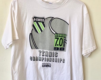 1998 Tennis Championships K-Swiss White Tennis Shirt Vintage K Swiss Tennis T Shirt 1990's 90's Tennis Championships