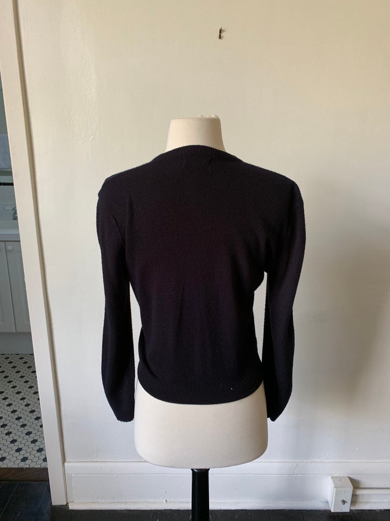 1950/'s Beaded Pearl Black Cardigan Sweater Vintage 50/'s Pearl Beaded Cardigan Jumper