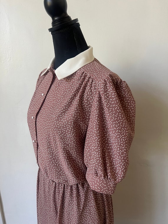 Vintage Polka Dot Mauve Collared Midi Dress 1980’… - image 6