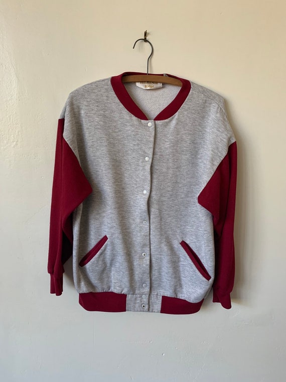 Women's NAKETANO Burgundy Maroon Gray Pullover Hoodie Sweatshirt size Small