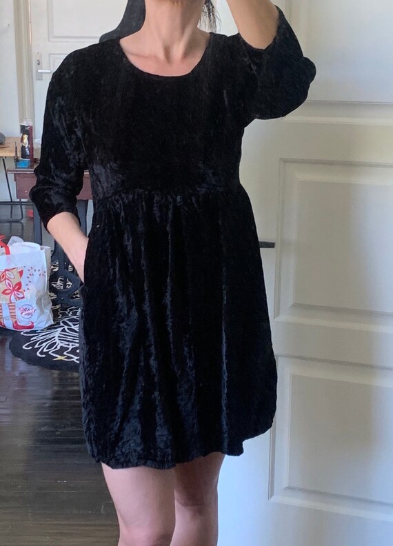 Vintage Black Velvet Babydoll Mini Dress With Pockets 1990s - Etsy