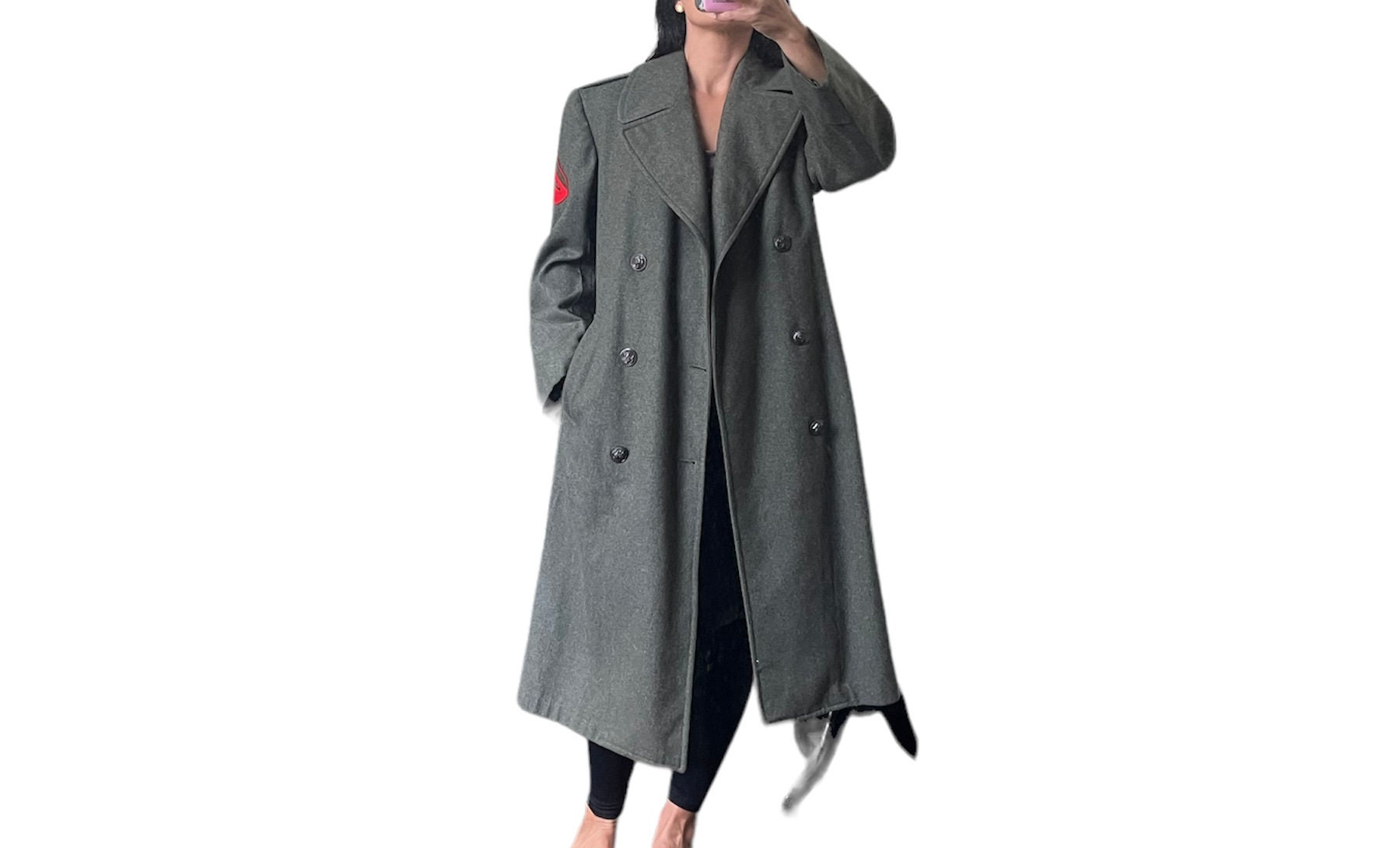 Vintage Wool Military Coat Vintage Olive Green Patched Vintage Wool Military Coat Vintage Olive Green Patched
