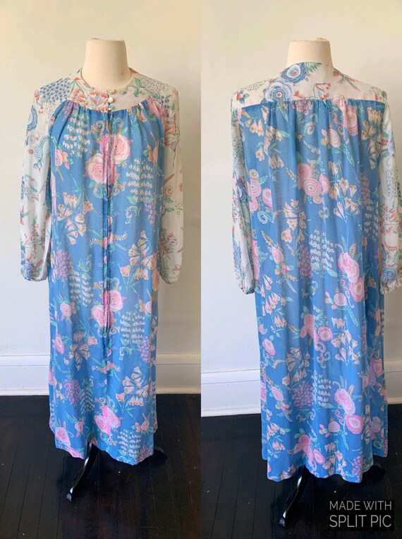 1970's Floral Semi Sheer Long Sleeve Kaftan Vintag