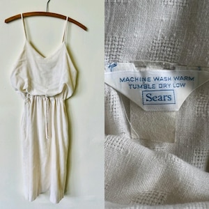 Vintage Cream Boho Midi Sundress 1970’s Sears Spaghetti Strap Off White Minimalist Dress 70’s Bohemian Dress