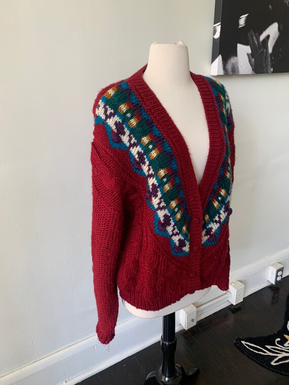 Vintage Hand Knit Southwestern Print Cardigan Swe… - image 3