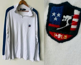 Vintage Ralph Lauren Polo Shirt 1990’s Rugby Stripe Polo Shirt 90’s Long Sleeve Striped Collared Shirt