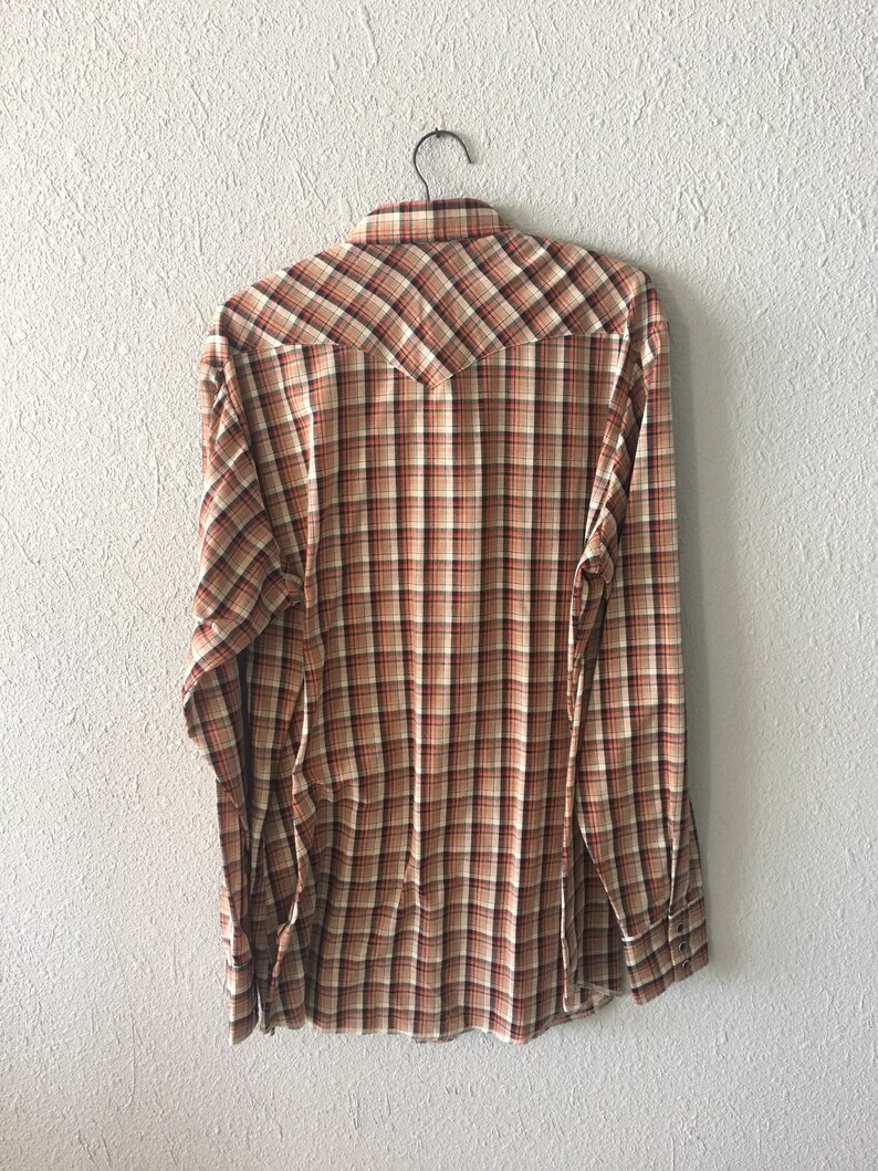 Vintage Wrangler Plaid Snap Button Down Lightweight Red and Black 1980/'s 80/'s Ranchwear Shirt