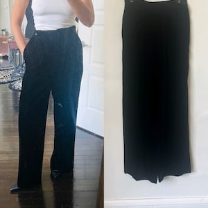 Vintage Black Velvet Wide Leg High Rise Pants 1990’s Goth Velvet Trousers 90’s Gothic Velvet High Waisted Wide Leg Slacks