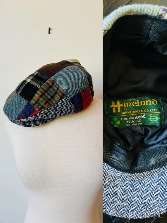 Vintage Wool Patchwork Newsboy Cap 1980’s Plaid Wo