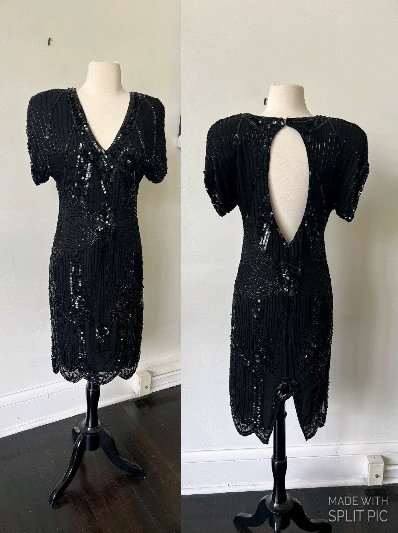 navy blue dress for baby girl Beaded Backless Sequin Semi-Formal Dress