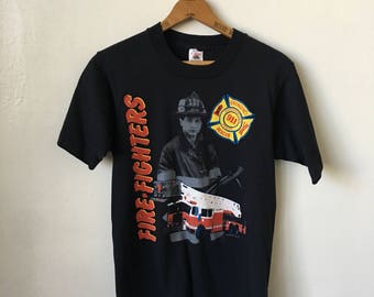 Vintage 90s Navy Blue Firefighter Dodgintown With Orange Accents 