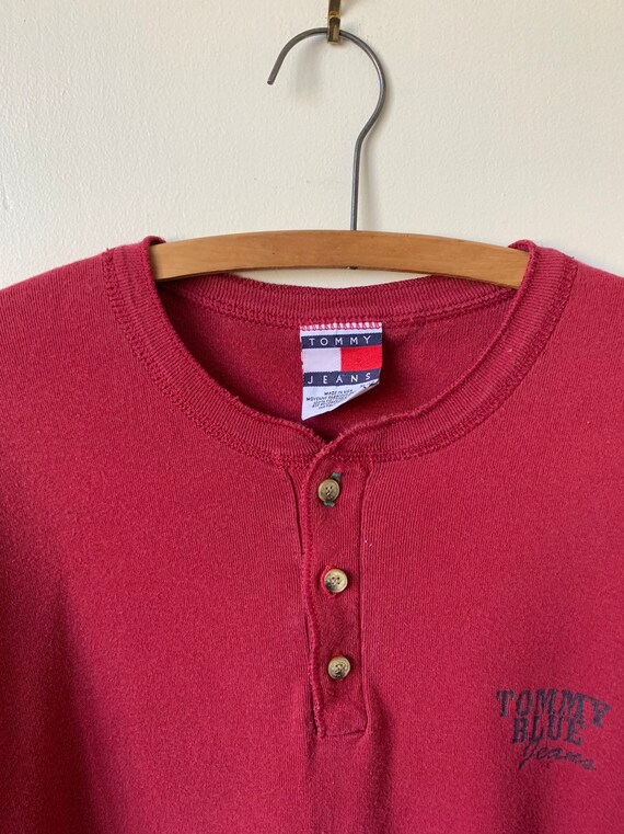 Vintage Tommy Hilfiger Red Thermal Shirt 1990's 9… - image 3