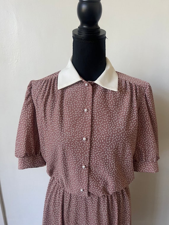 Vintage Polka Dot Mauve Collared Midi Dress 1980’… - image 3