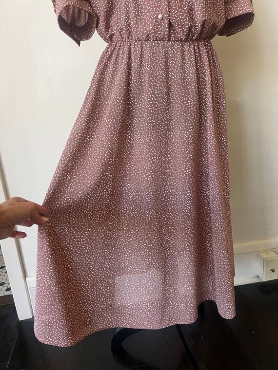 Vintage Polka Dot Mauve Collared Midi Dress 1980’… - image 4