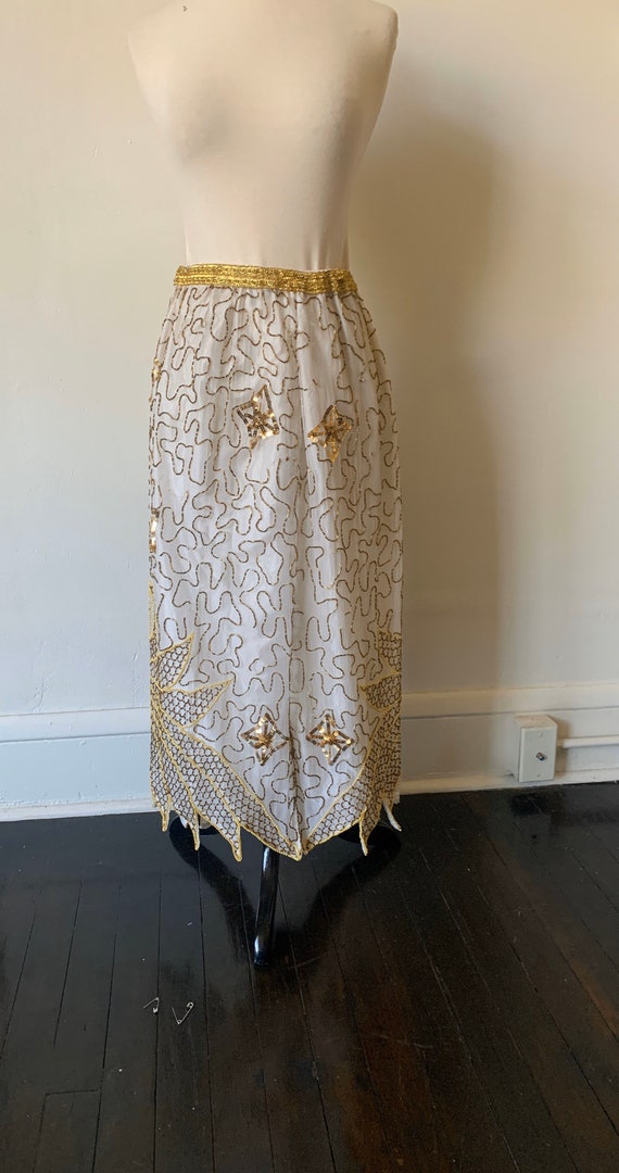 Vintage Gold and Cream Beaded Silk Midi Skirt Vin… - image 6
