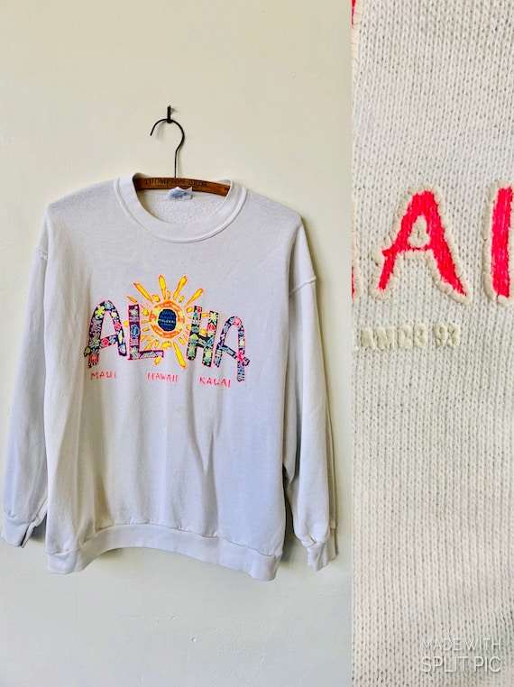 Vintage Hawaii Aloha Neon White Sweatshirt 1990’s 