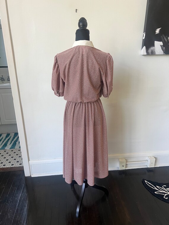 Vintage Polka Dot Mauve Collared Midi Dress 1980’… - image 7