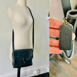 Vintage Coach Black Leather Bag 1970’s Coach Crossbody Purse 70’s Distressed Leather Biker Festival Bag