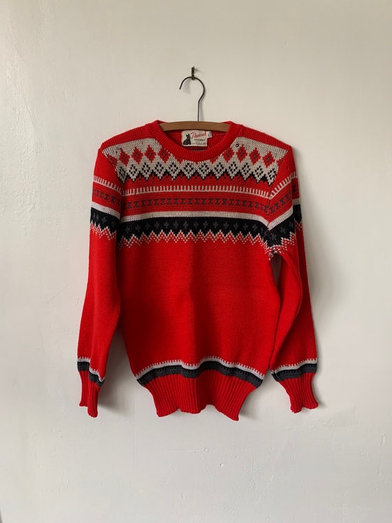 Vintage Fair Isle Wool Sweater 1940’s Red Wool Sw… - image 2