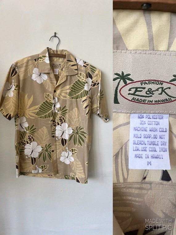 Vintage Hawaiian Tan Shirt 1980’s Hawaii Floral Be