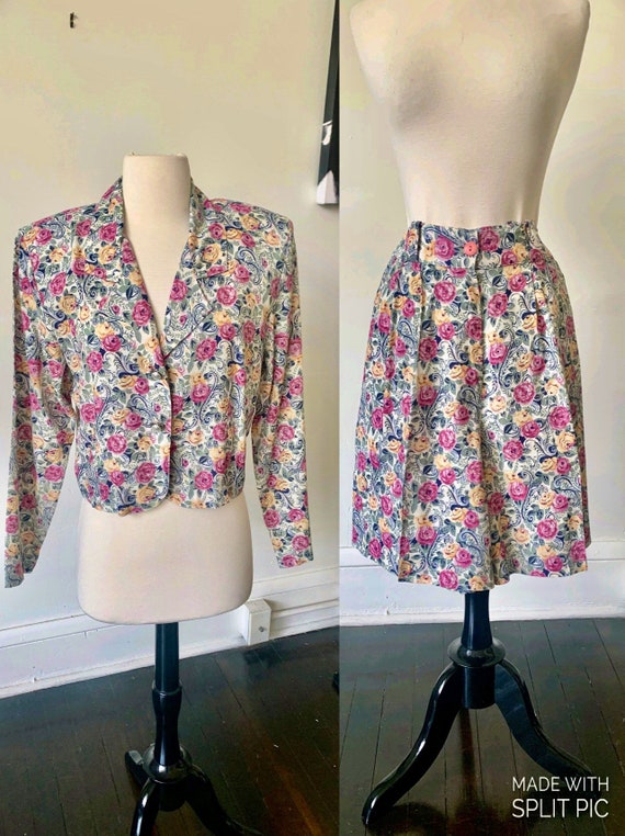 Vintage Floral Set 1990’s Floral Blazer and Match… - image 1