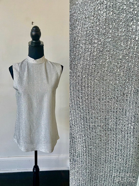 Vintage Metallic Silver Mock Neck Blouse 1970’s Me