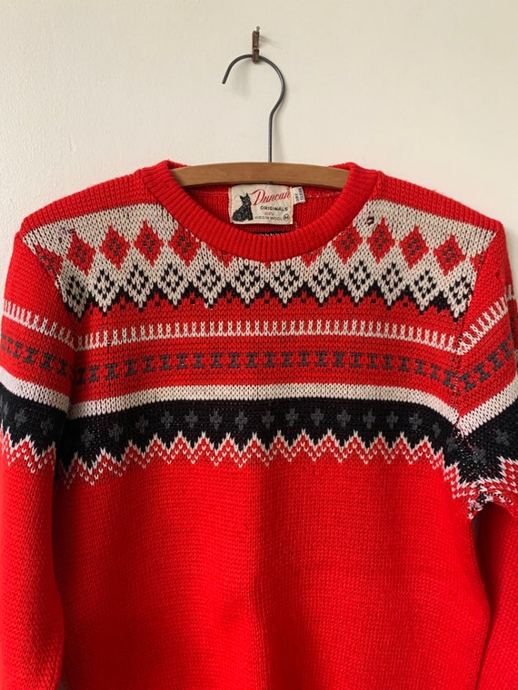 Vintage Fair Isle Wool Sweater 1940’s Red Wool Sw… - image 3
