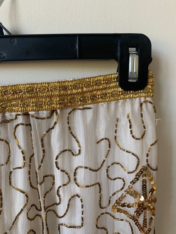 Vintage Gold and Cream Beaded Silk Midi Skirt Vin… - image 4
