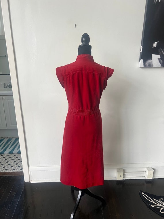 Vintage Velour Red Midi Dress 1970’s Boho MockNec… - image 8