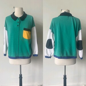 Vintage Color Block Elbow Patch Sweatshirt 1980s Collared Sweatshirt ...