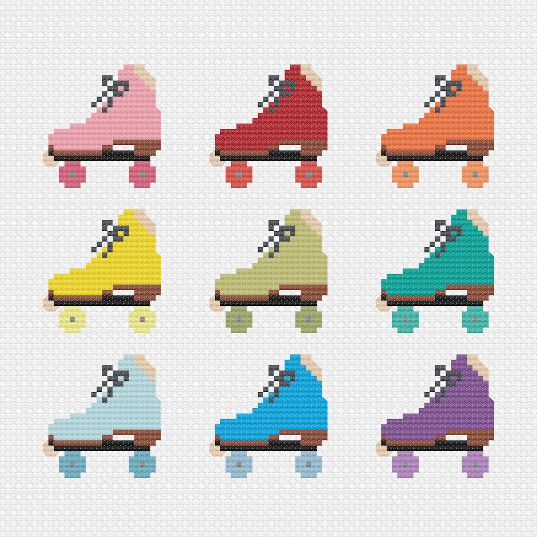 Roller Skate Rainbow Cross Stitch Pattern PDF Etsy