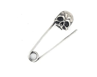 Sterling Silver Skull Safety Pin Earring: Edgy Unisex Jewelry