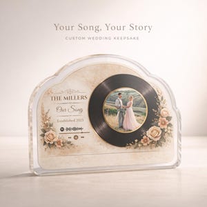 Custom Wedding Song Plaque with Photo, First Dance Gift, Personalized Acrylic Vinyl Record, Spotify Code Gift, Couple Anniversary Keepsake