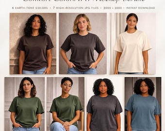 Comfort Colors 1717 Mockup Bundle| Earth Tone T Shirt Mockups | 7 Front Facing Diverse Model JPGs | 3000x3000 Hi Resolution Instant Download