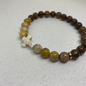 Christian Cross Bead Bracelet| Faith Stretchy Bracelet| Religious Gifts for Her | Communion| Catholic |WWJD | Follower of Jesus Christ